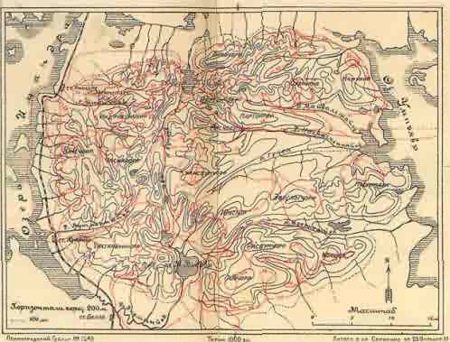 Карта Хибинских Тундр с маршрутами экспедиций 1920-1923 гг.